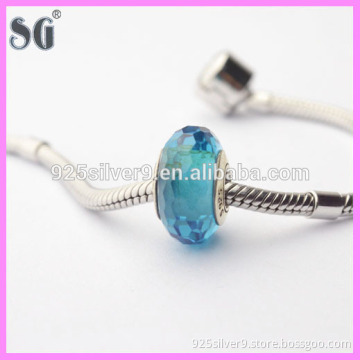 blue wavy hollow S925 silver charms christmas glass beads wholesale